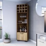 Beige solid wood corner bar cabinet with 12 wine cubbies and glass rack – Modera Furnish