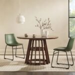Round solid wood dining table with slatted pedestal base in modern contemporary style – Modera Furnish.