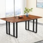 Industrial dining table with wood top and metal legs in dark brown finish – Modera Furnish