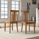 Chic sheesham wood dining chair set of two with slatted backs in oak brown finish for dining spaces - Modera Furnish