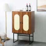 Modern walnut 2-door accent cabinet with metal base – Modera Furnish