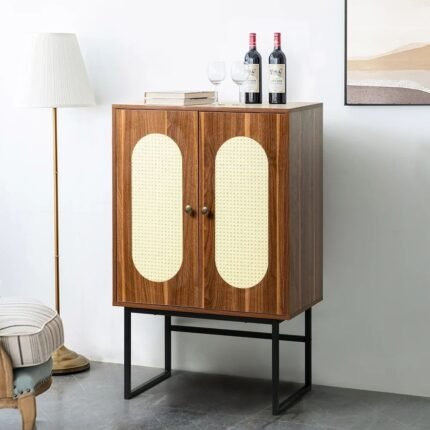 Modern walnut 2-door accent cabinet with metal base – Modera Furnish