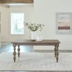 Traditional solid wood dining table with turned legs and dusty taupe wood finish in a warm classic style – Modera Furnish
