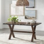 Live edge solid wood dining table with walnut finish in mid-century modern style – Modera Furnish