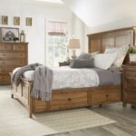 Queen size solid wood storage bed with antique finish and built-in drawers for organized sleeping spaces - Modera Furnish