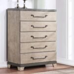 Modern solid wood 5-drawer chest in weathered oak finish with metal handles – Modera Furnish