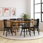 Solid wood traditional dining table with reinforced leg design in natural brown finish – Modera Furnish