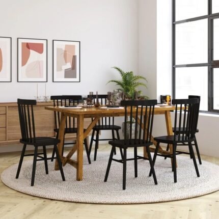 Solid wood traditional dining table with reinforced leg design in natural brown finish – Modera Furnish