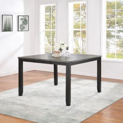 Extendable solid wood dining table with distressed grey top and black base in modern contemporary style – Modera Furnish